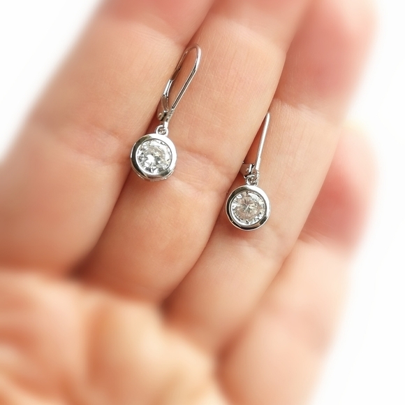 Sterling Silver CZ Dangle Lever Back Earrings - Picture 4 of 8